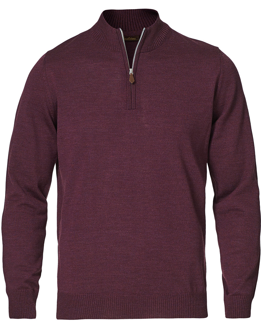 Homme | Pulls Et Tricots | Stenströms | Merino Half Zip Burgundy Mouliné