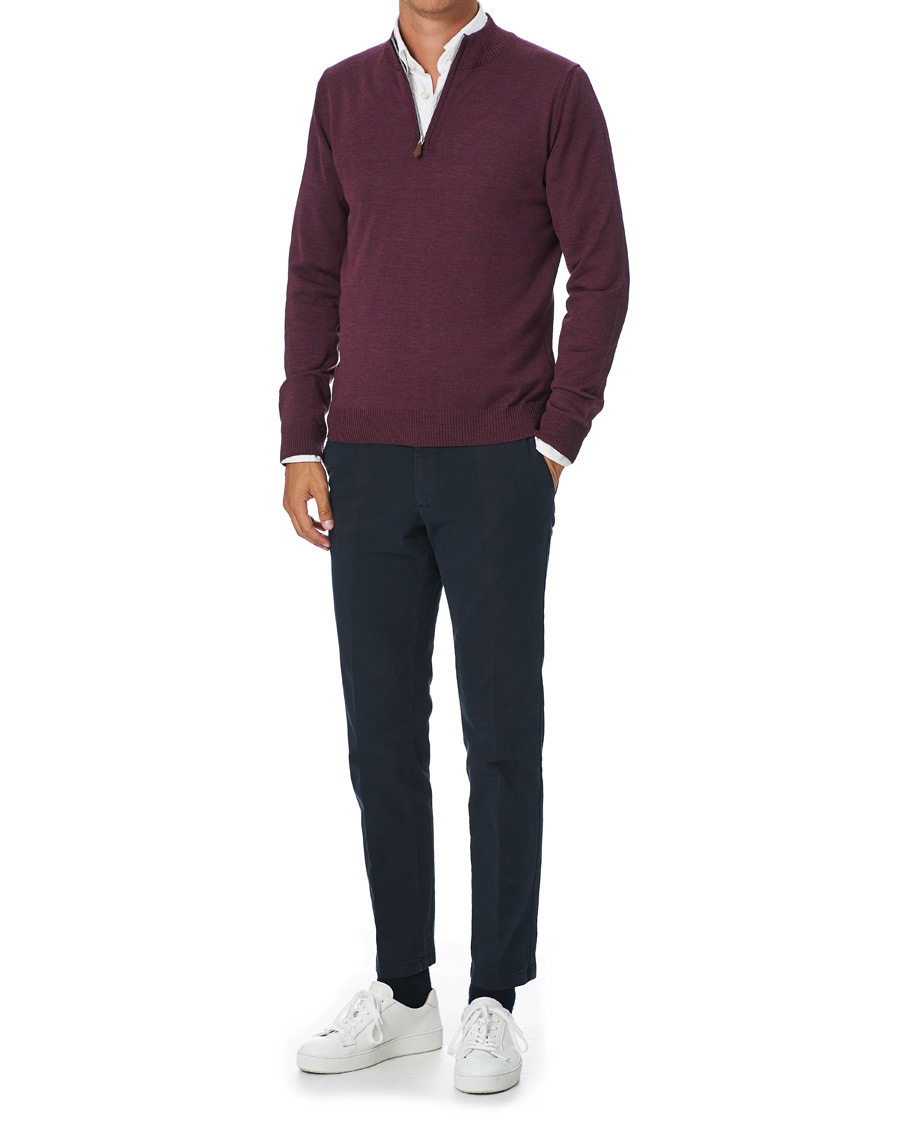Homme | Pulls Et Tricots | Stenströms | Merino Half Zip Burgundy Mouliné