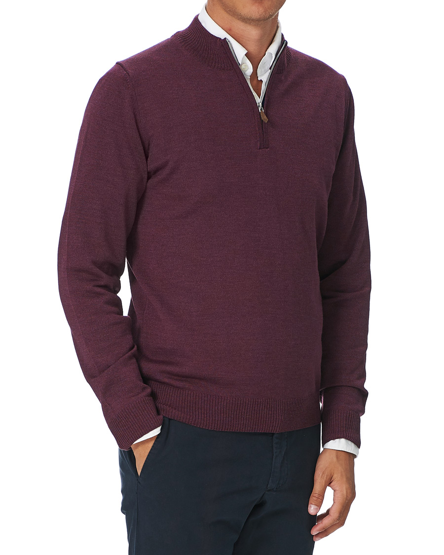 Homme | Pulls Et Tricots | Stenströms | Merino Half Zip Burgundy Mouliné