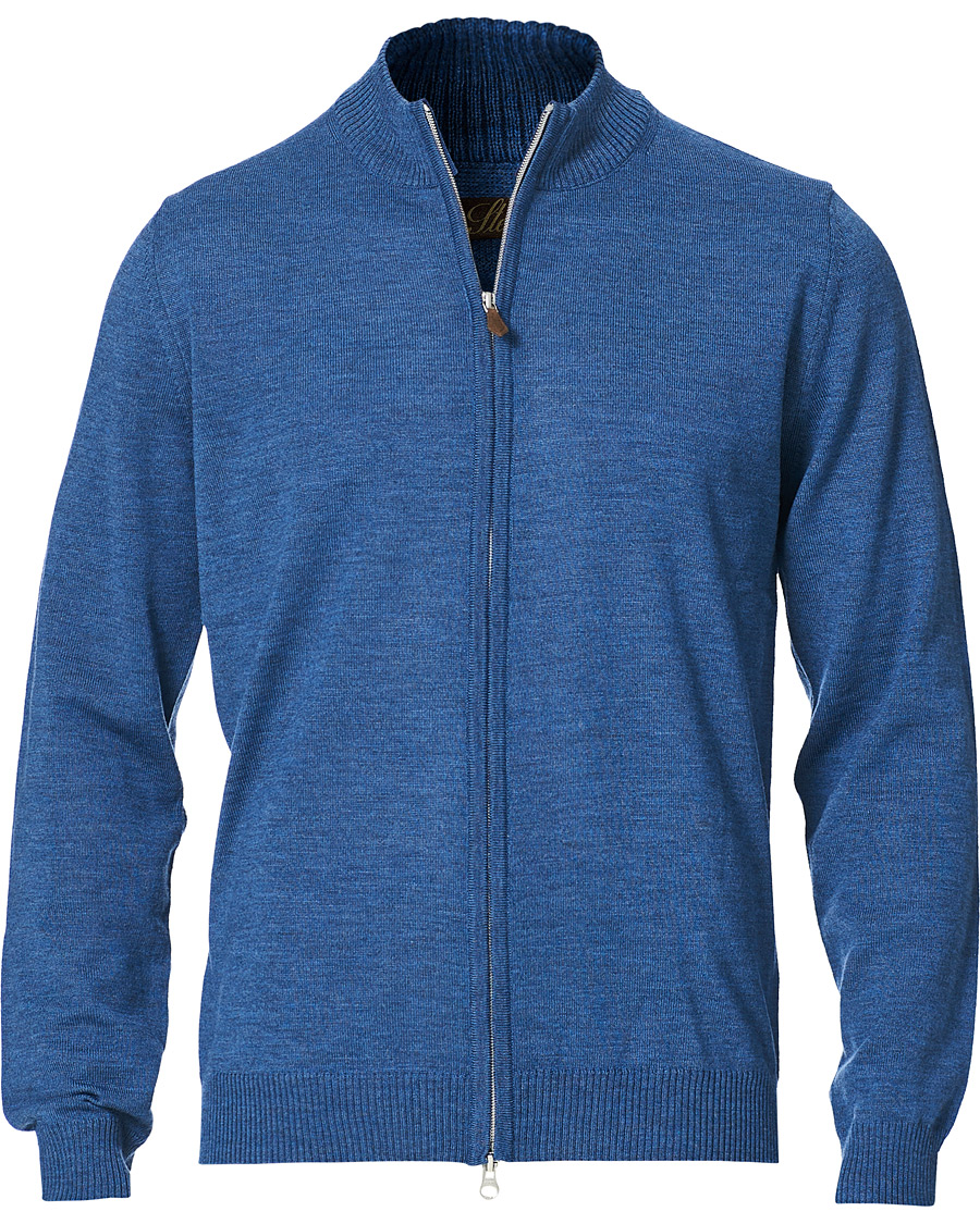 Heren | Truien | Stenströms | Merino Full Zip Light Blue