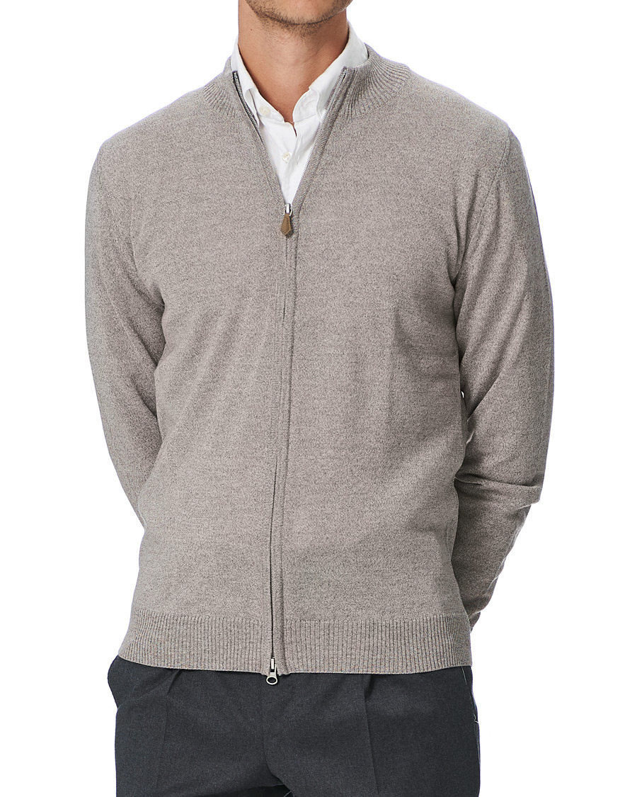 Heren | Truien | Stenströms | Merino Full Zip Greige