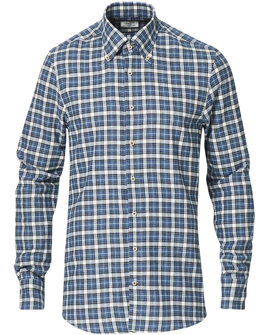 Homme | Chemises | Stenströms | Slimline Checked Flannel Shirt Blue