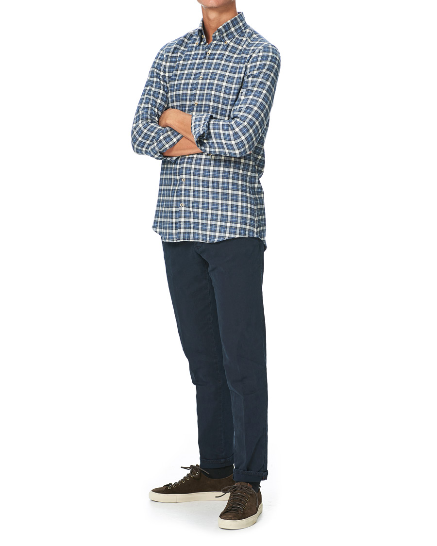 Homme | Chemises | Stenströms | Slimline Checked Flannel Shirt Blue