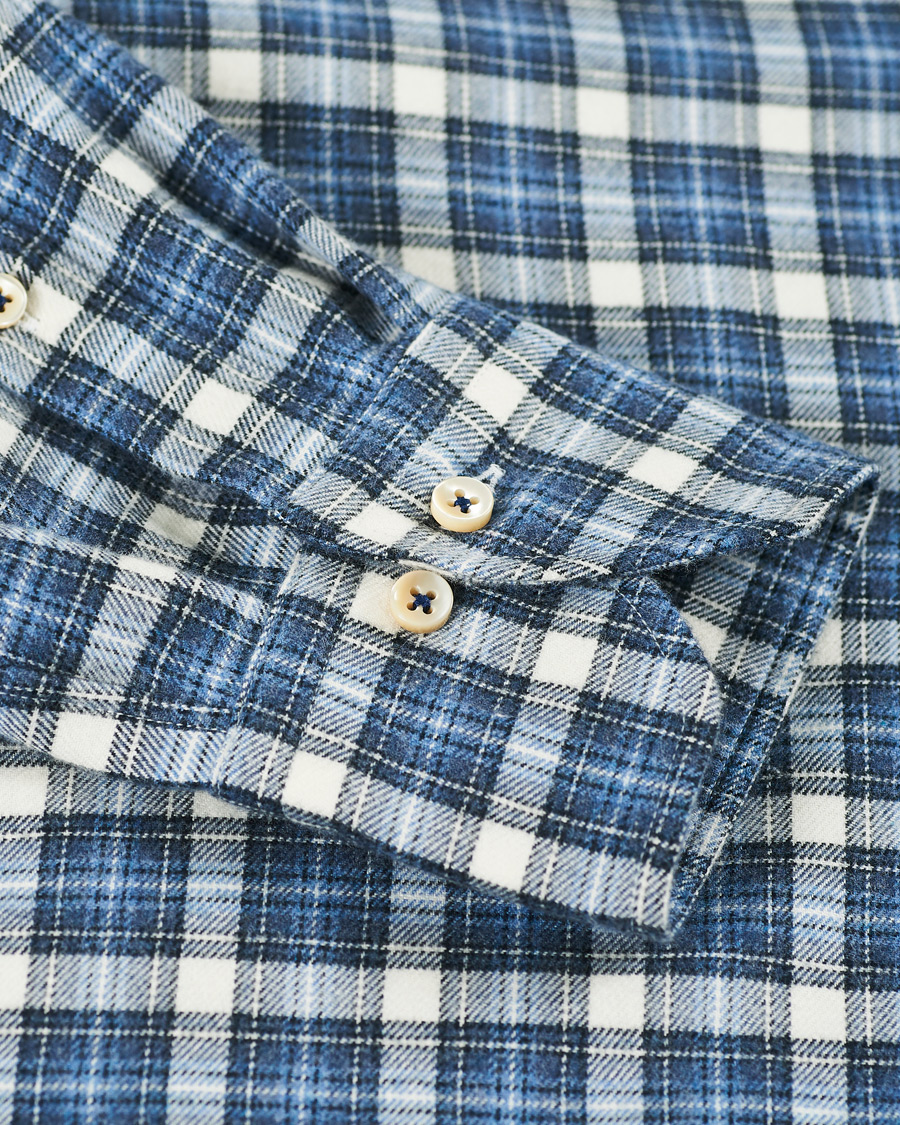 Homme | Chemises | Stenströms | Slimline Checked Flannel Shirt Blue