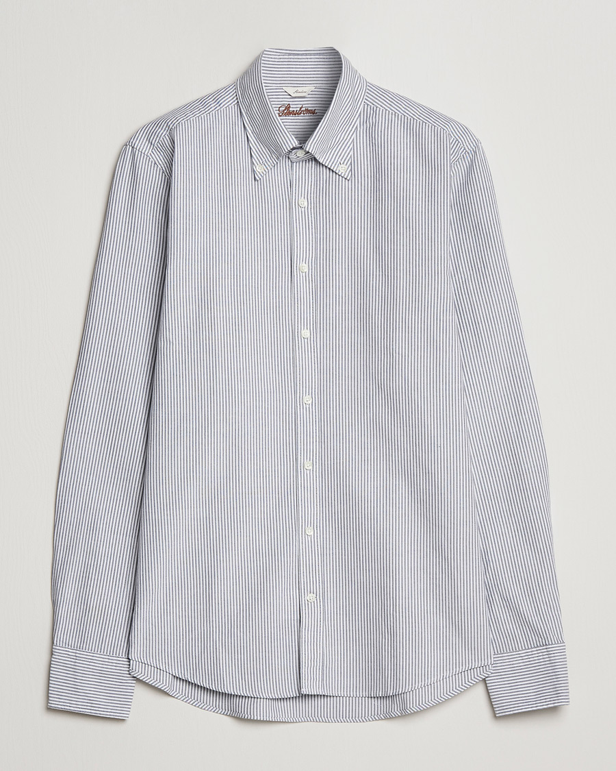 Heren | Overhemden | Stenströms | Slimline Washed Striped Oxford Shirt Dark Blue