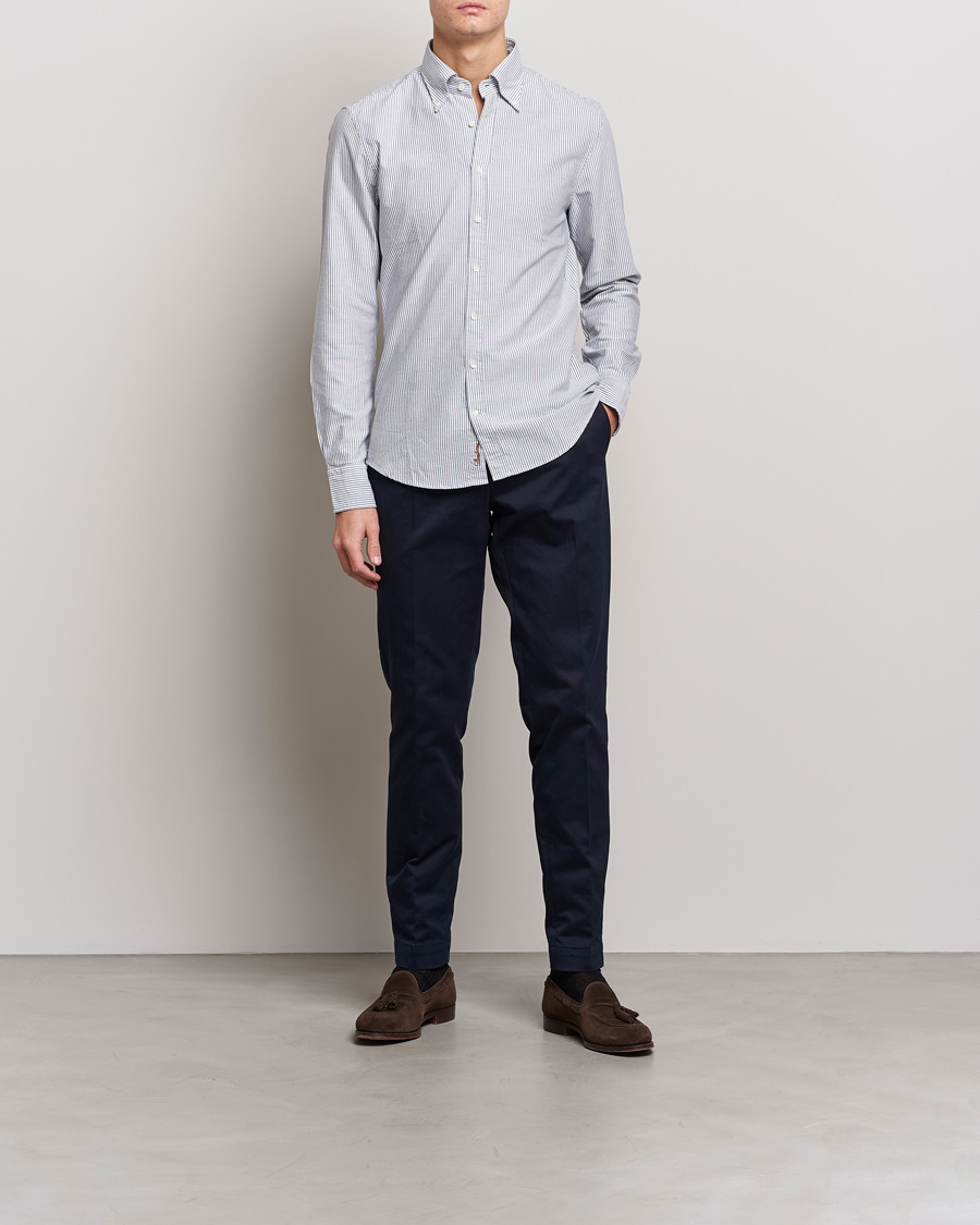 Heren | Overhemden | Stenströms | Slimline Washed Striped Oxford Shirt Dark Blue