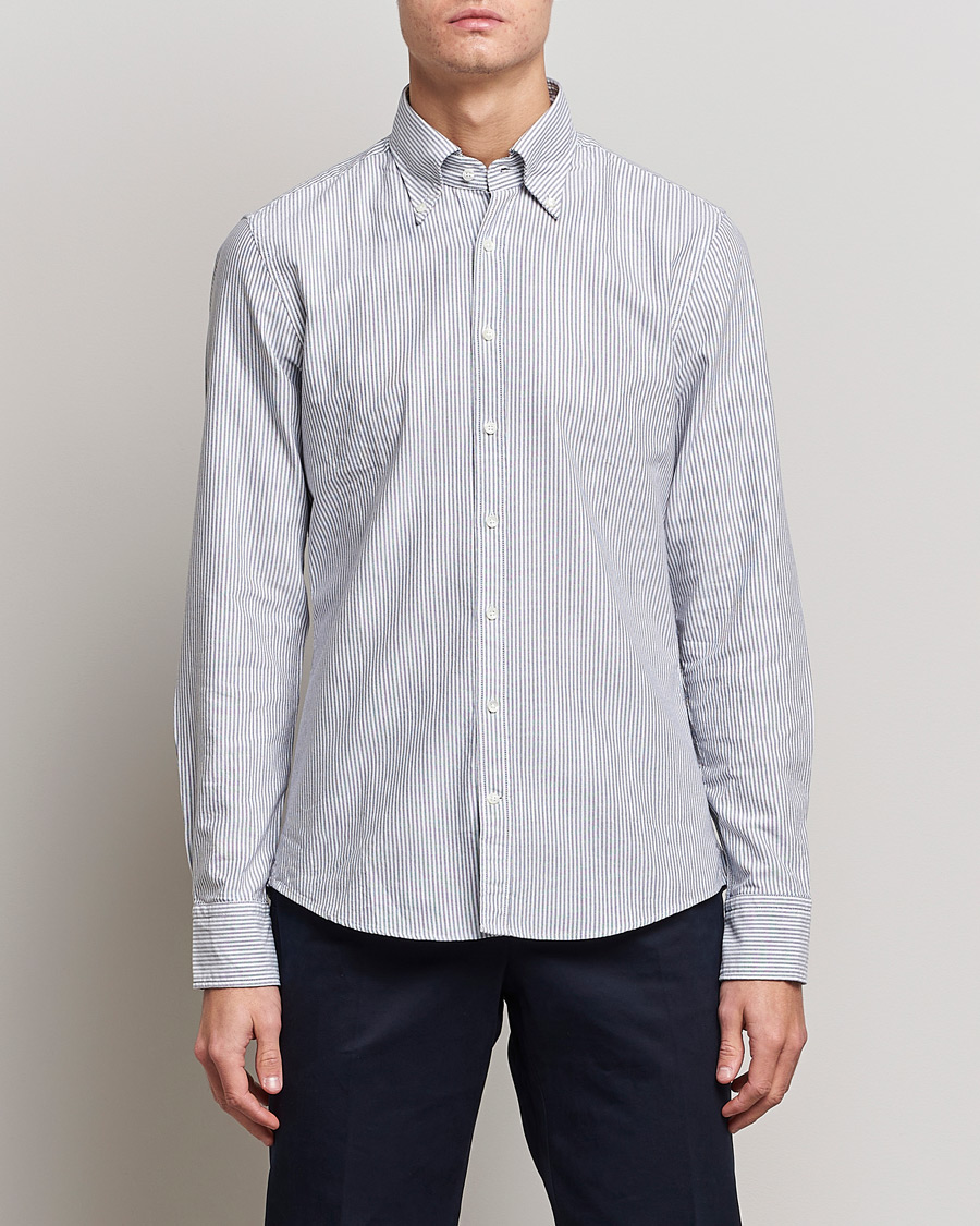 Heren | Overhemden | Stenströms | Slimline Washed Striped Oxford Shirt Dark Blue