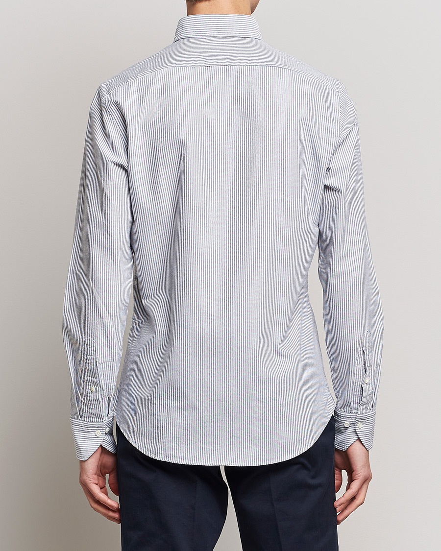Heren | Overhemden | Stenströms | Slimline Washed Striped Oxford Shirt Dark Blue
