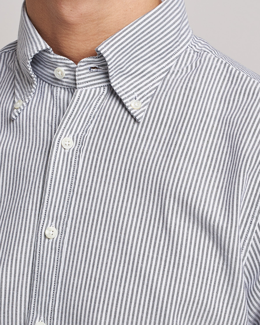 Heren | Overhemden | Stenströms | Slimline Washed Striped Oxford Shirt Dark Blue
