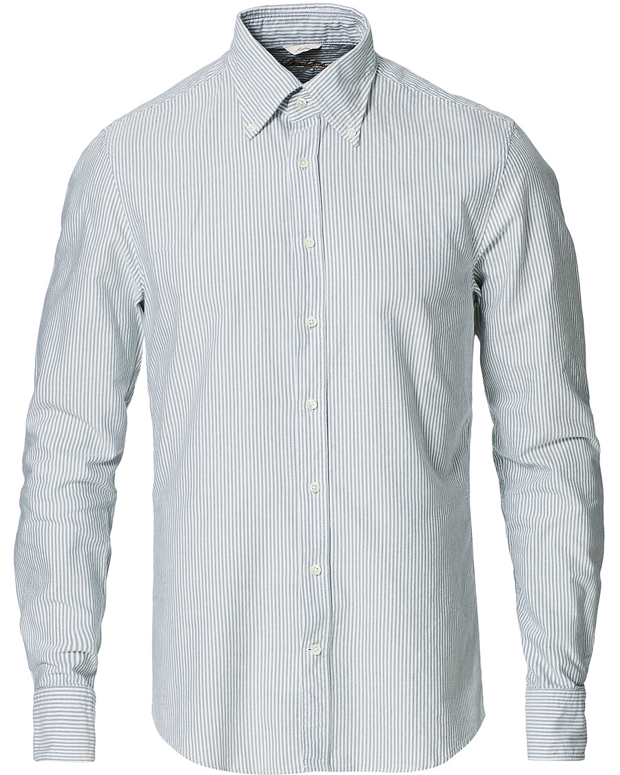 Homme | Chemises | Stenströms | Slimline Washed Striped Oxford Shirt Green