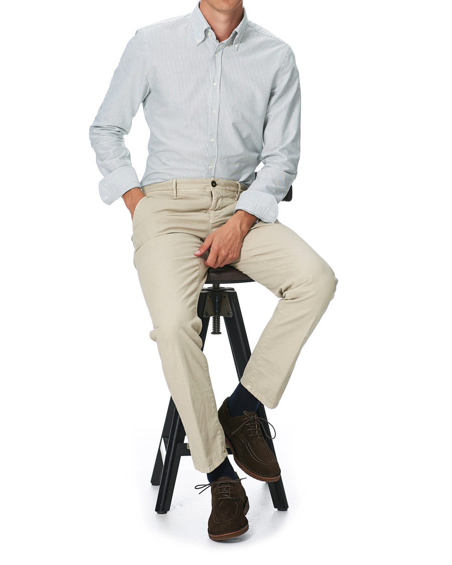 Homme | Chemises | Stenströms | Slimline Washed Striped Oxford Shirt Green