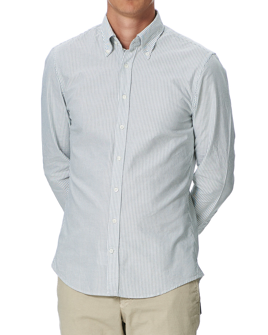 Homme | Chemises | Stenströms | Slimline Washed Striped Oxford Shirt Green