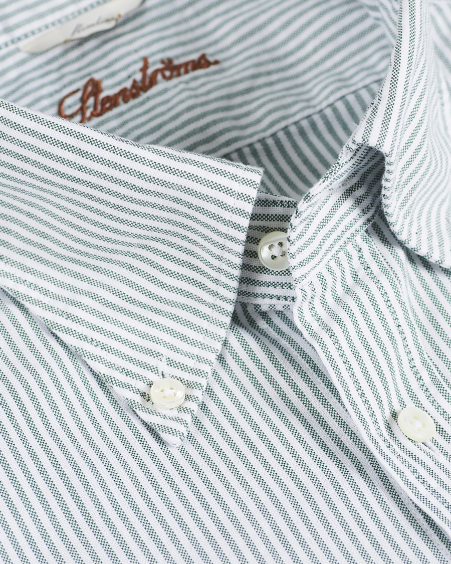 Homme | Chemises | Stenströms | Slimline Washed Striped Oxford Shirt Green