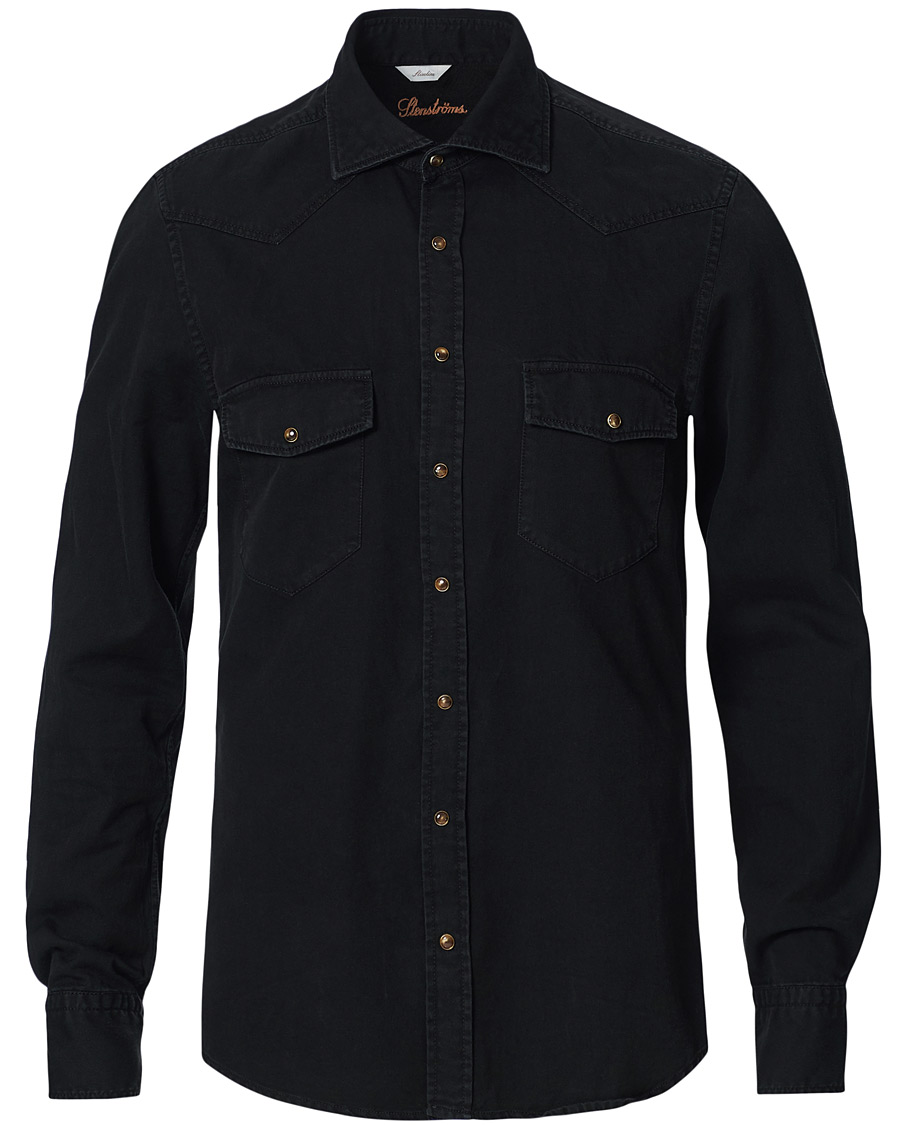Homme | Chemises | Stenströms | Slimline Washed Denim Shirt Black