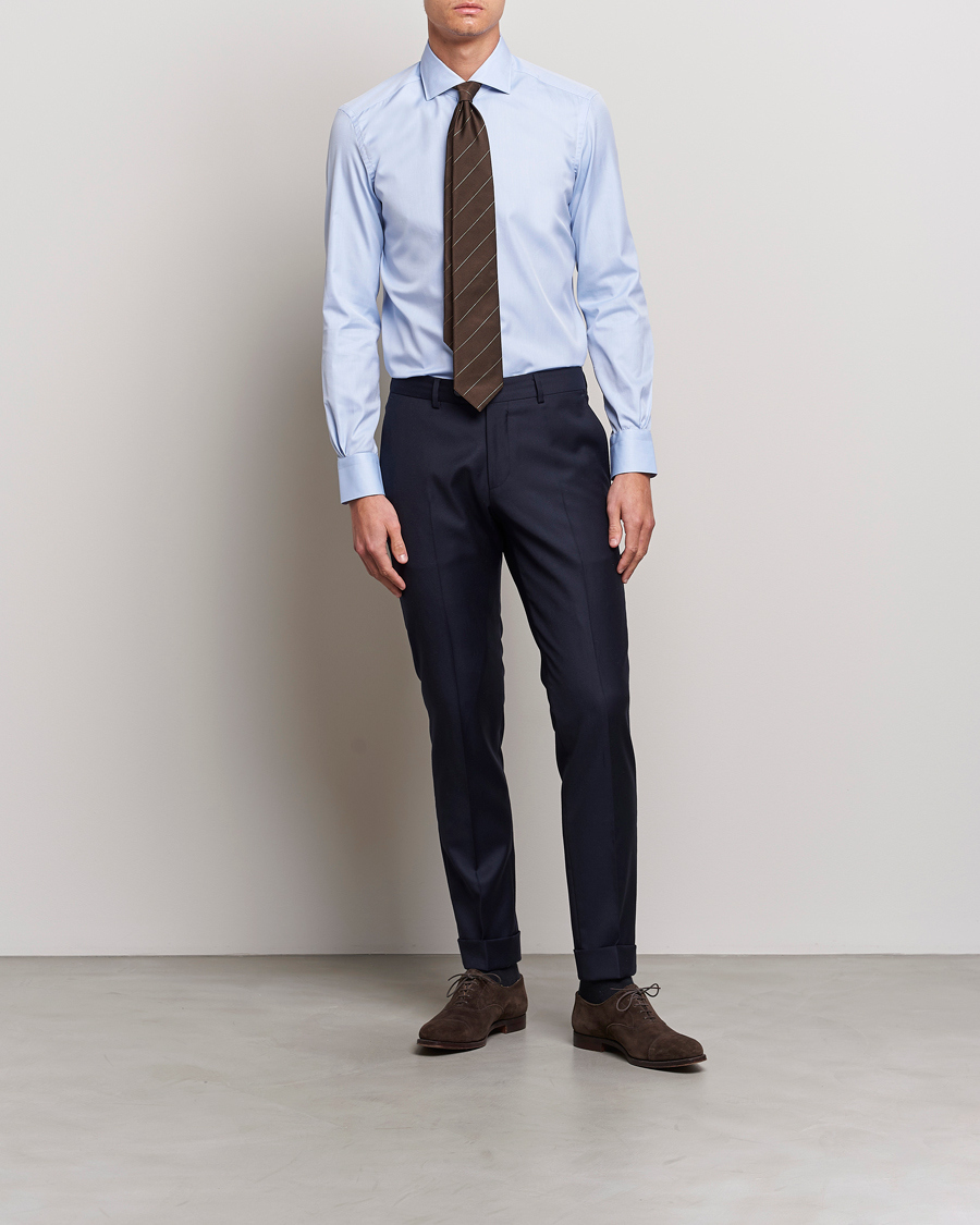 Heren | Overhemden | Mazzarelli | Soft Cotton Cut Away Shirt Light Blue