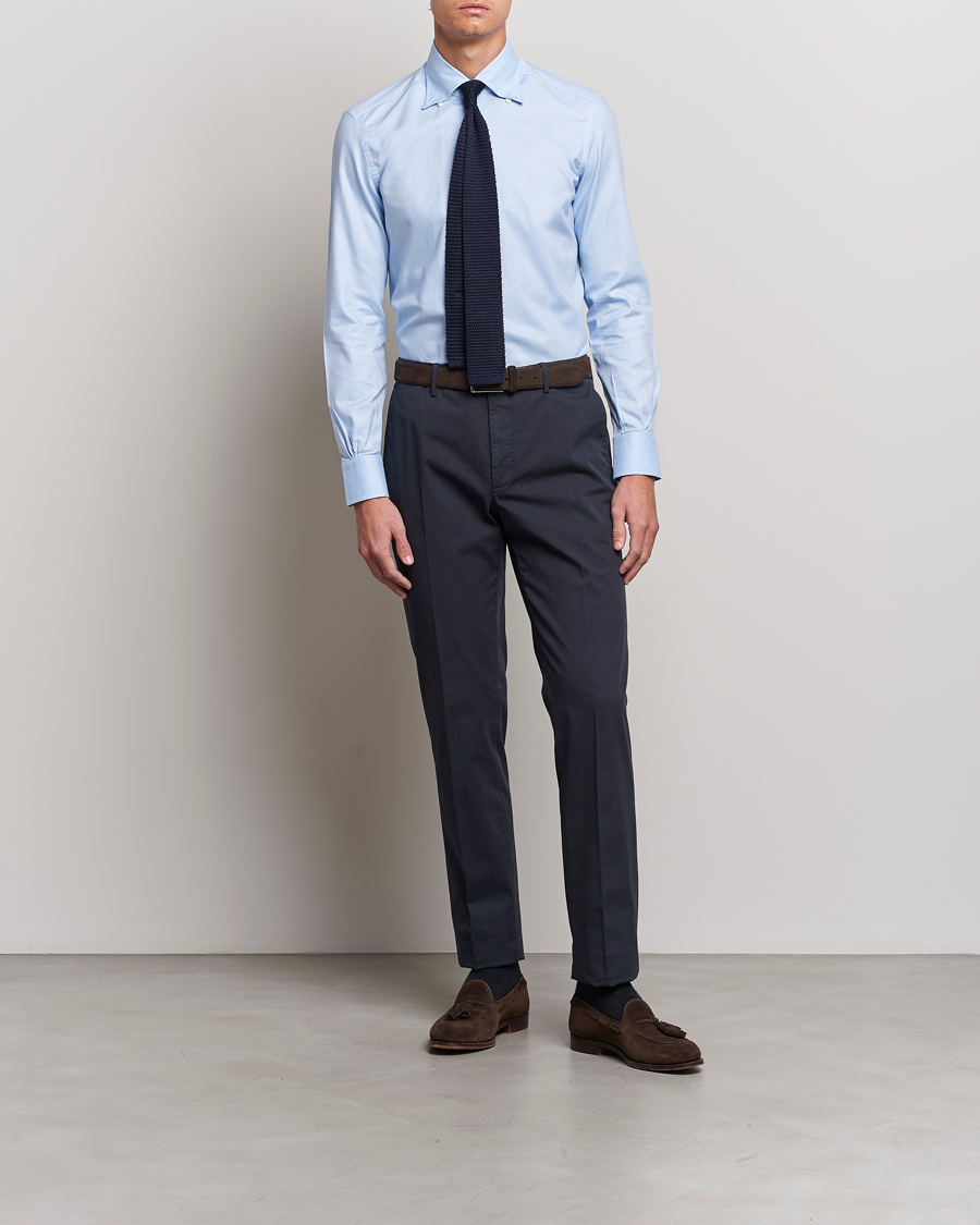 Heren | Overhemden | Mazzarelli | Soft Oxford Button Down Shirt Light Blue
