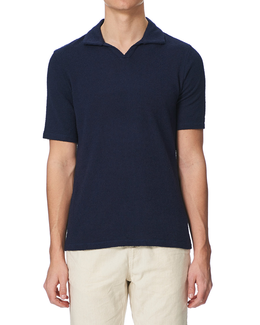 Homme | Polos | Stenströms | Bouclé Polo Shirt Navy