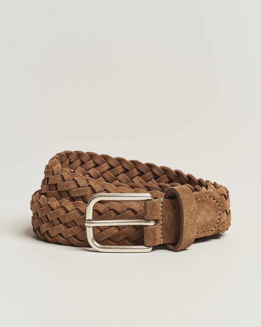 Heren | Riemen | Anderson's | Woven Suede Belt 3 cm Light Brown