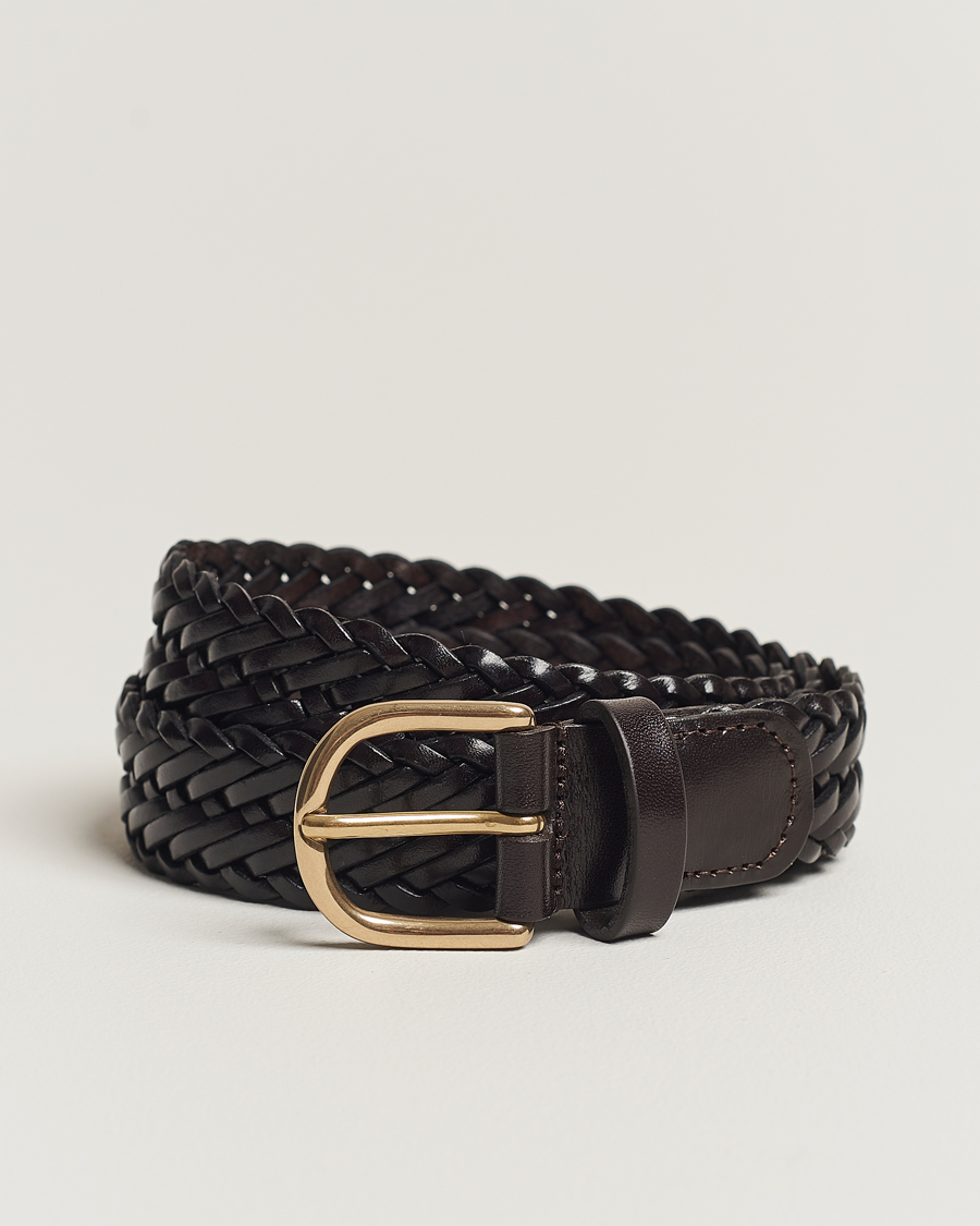 Homme | Ceintures | Anderson's | Woven Leather Belt 3 cm Dark Brown
