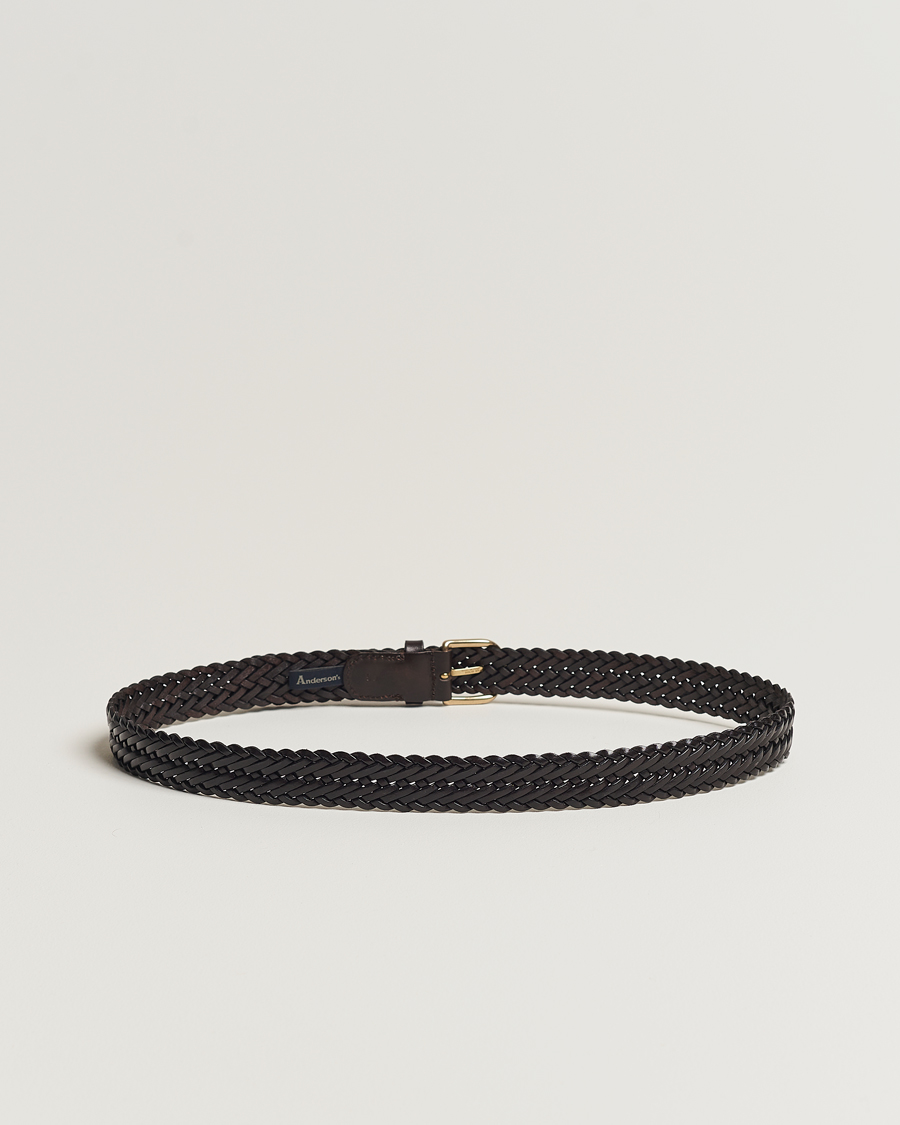Homme | Ceintures | Anderson's | Woven Leather Belt 3 cm Dark Brown