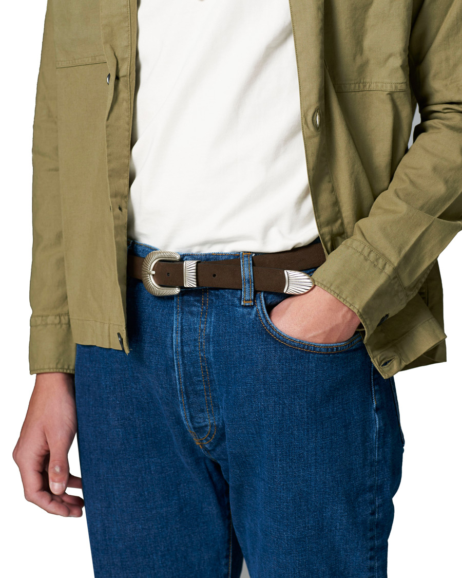 Homme | Anderson's Calf Suede 2,5 cm Buckle Belt Dark Brown | Anderson's | Calf Suede 2,5 cm Buckle Belt Dark Brown