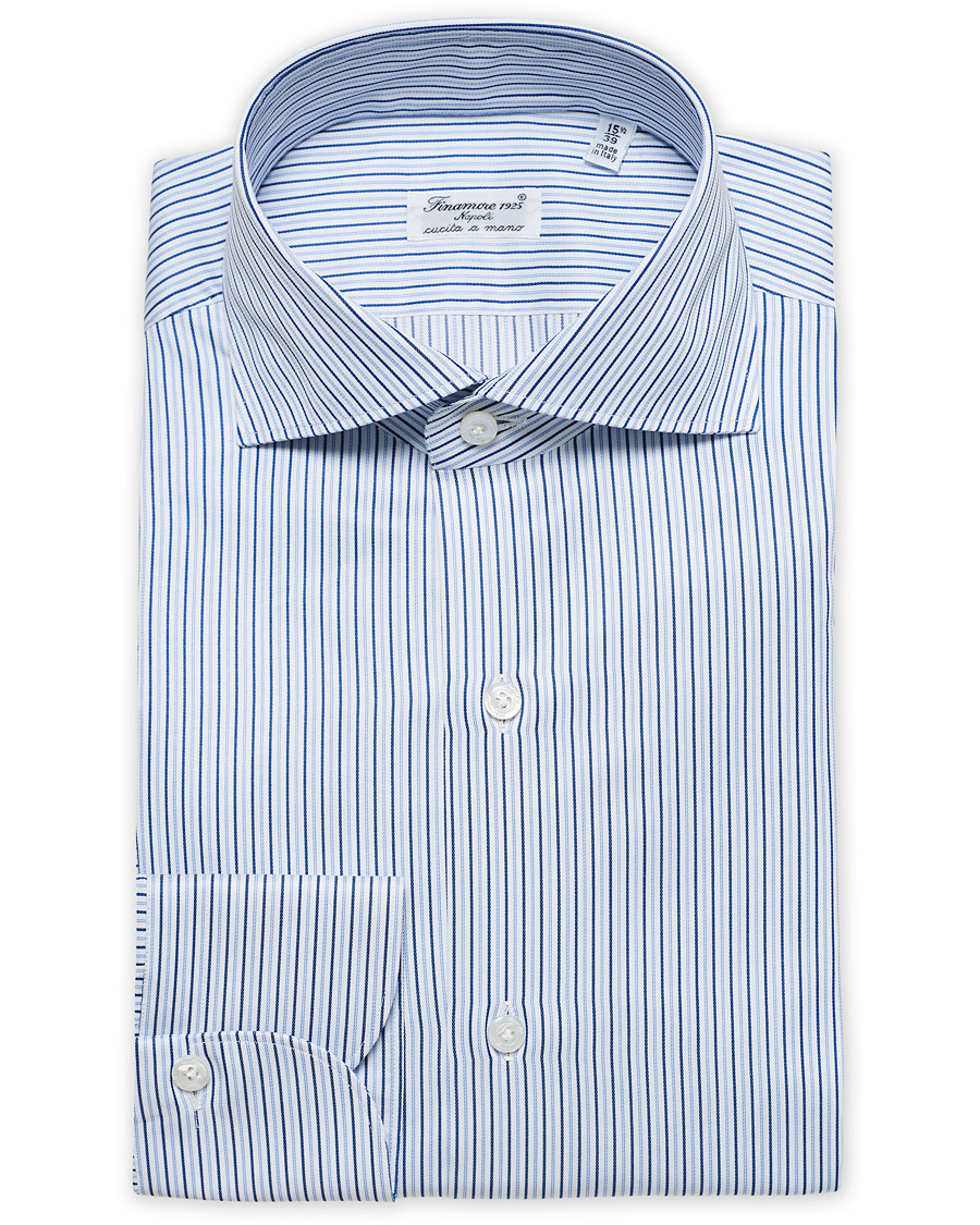 Homme | Chemises | Finamore Napoli | Milano Slm Fit Striped Poplin Shirt White/Blue