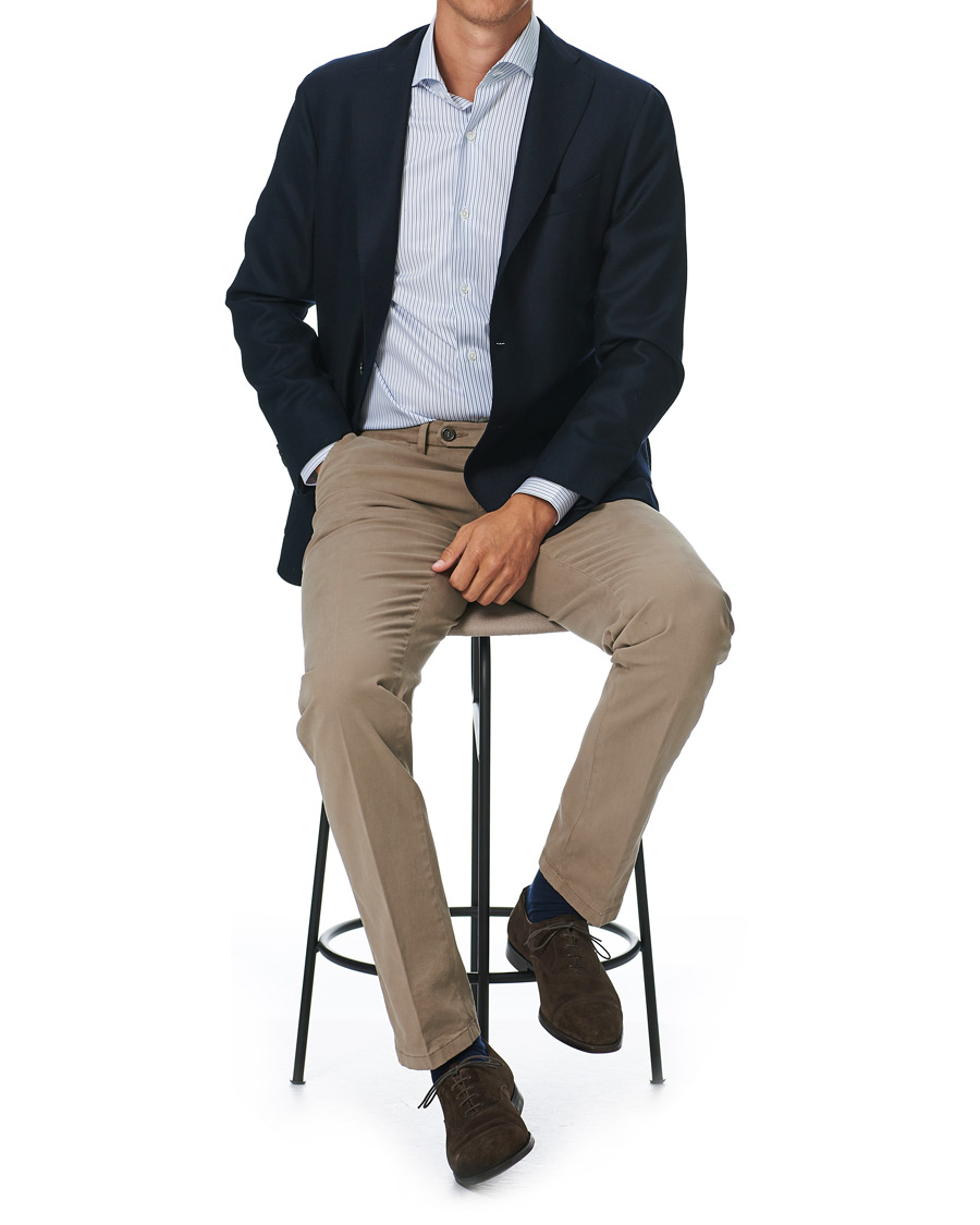 Homme | Chemises | Finamore Napoli | Milano Slm Fit Striped Poplin Shirt White/Blue