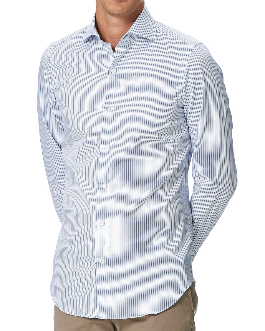 Homme | Chemises | Finamore Napoli | Milano Slm Fit Striped Poplin Shirt White/Blue