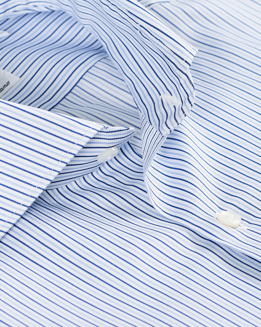 Homme | Chemises | Finamore Napoli | Milano Slm Fit Striped Poplin Shirt White/Blue