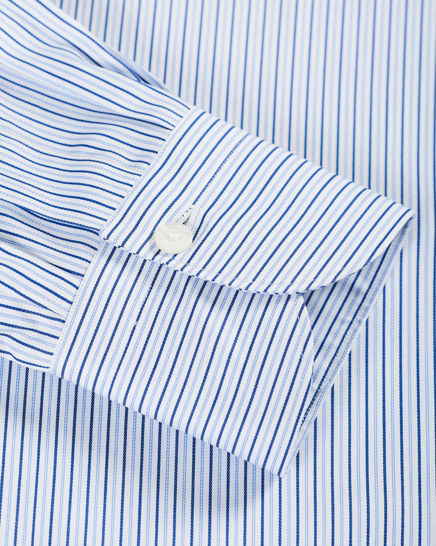 Homme | Chemises | Finamore Napoli | Milano Slm Fit Striped Poplin Shirt White/Blue