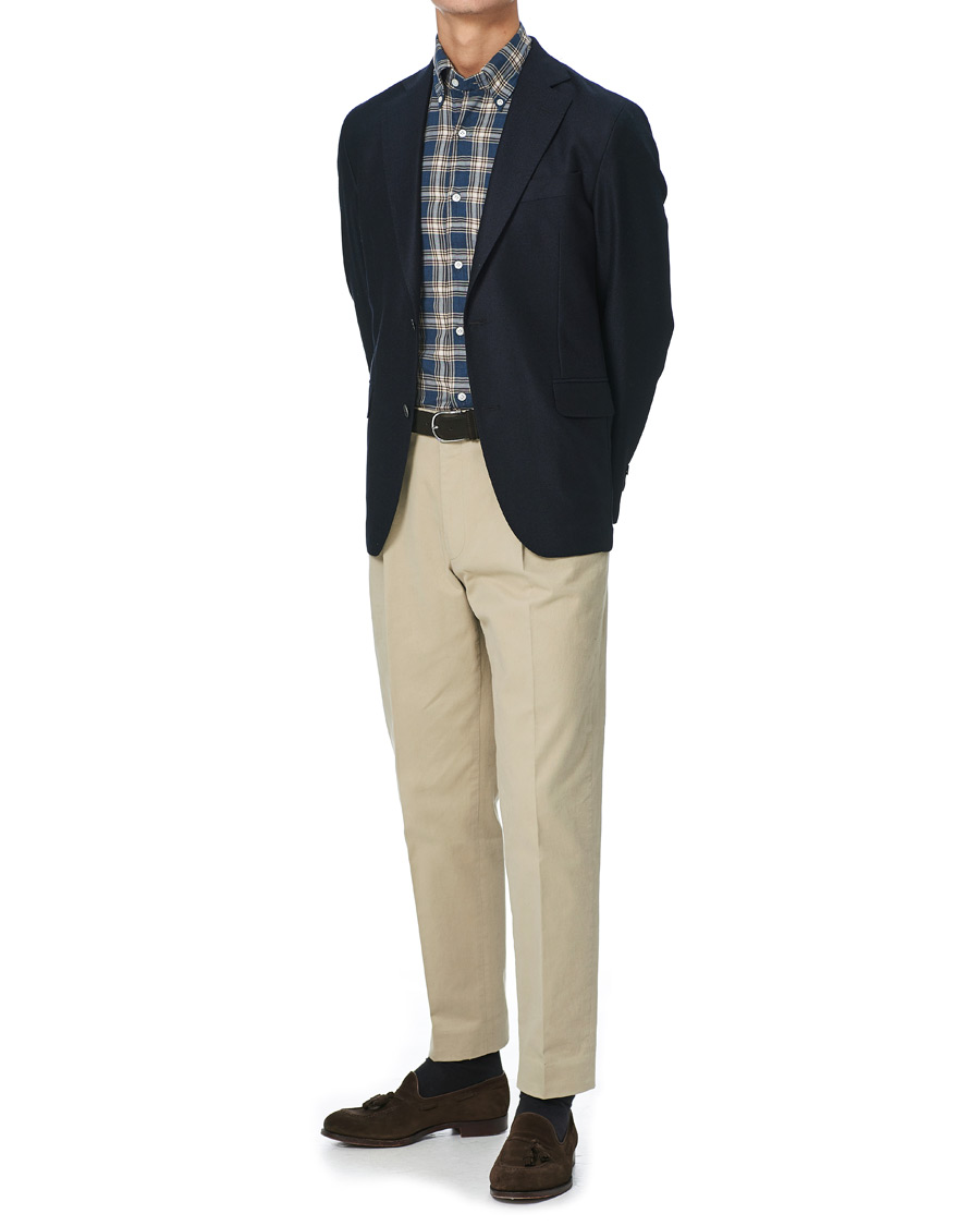 Homme | Chemises | Finamore Napoli | Tokyo Slim Fit Flannel Button Down Shirt Navy