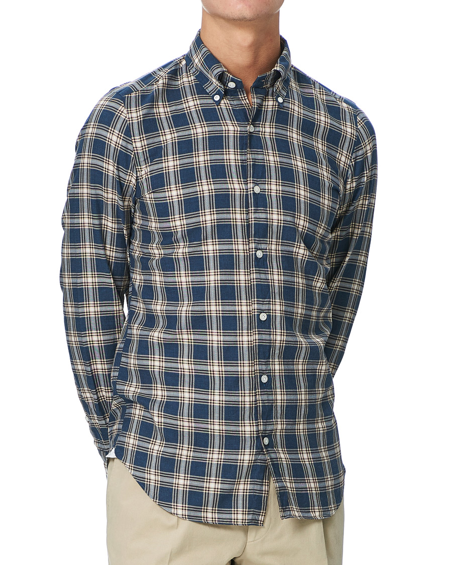 Homme | Chemises | Finamore Napoli | Tokyo Slim Fit Flannel Button Down Shirt Navy