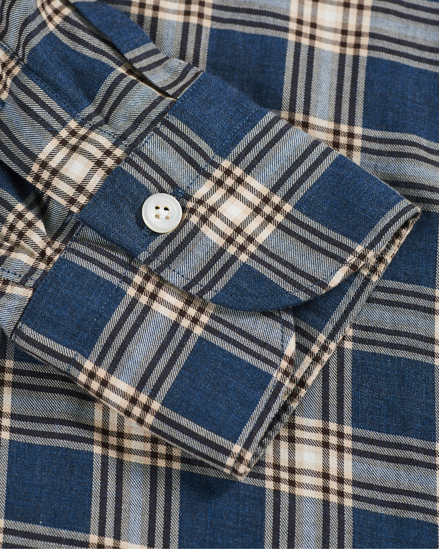 Homme | Chemises | Finamore Napoli | Tokyo Slim Fit Flannel Button Down Shirt Navy