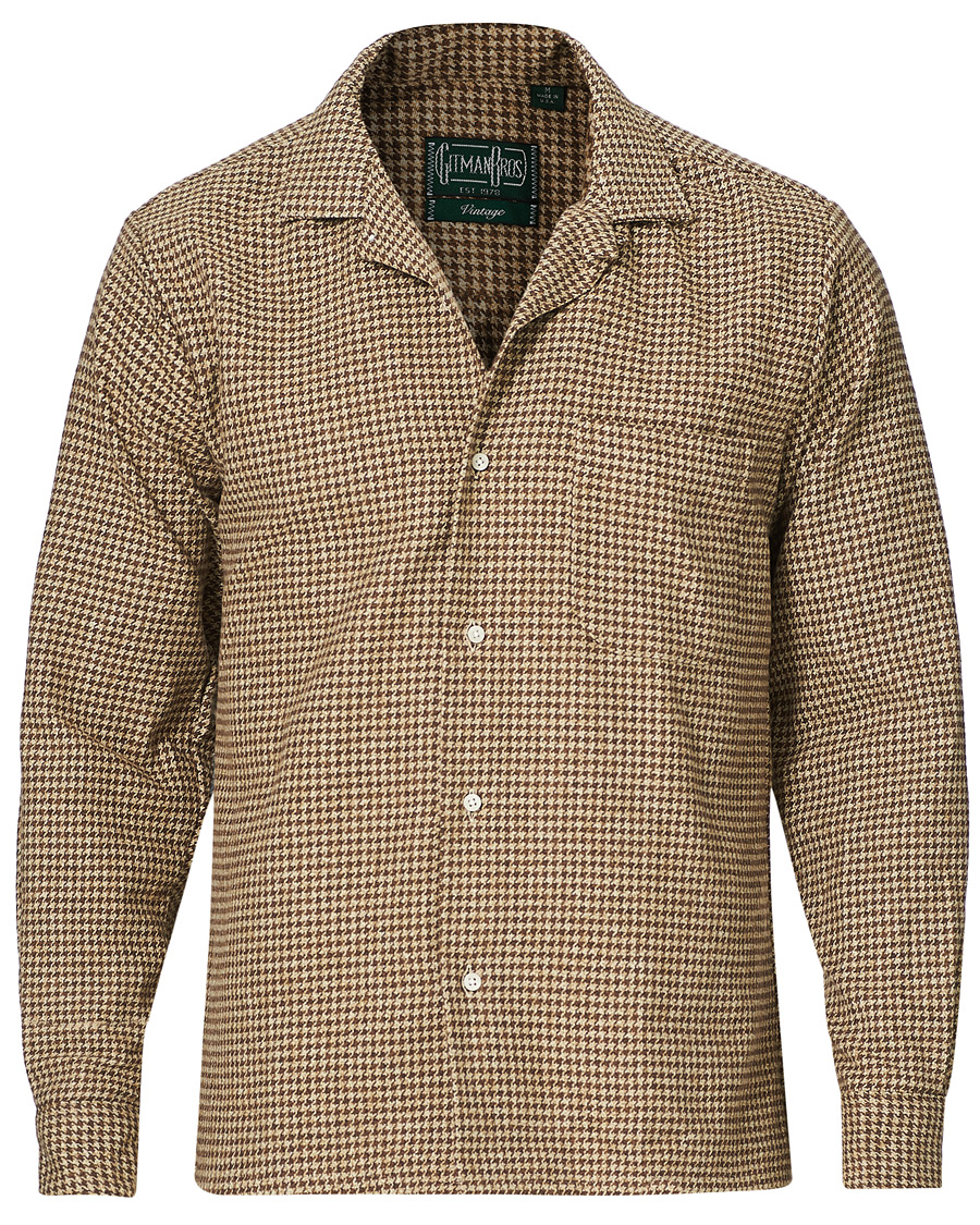 Homme | Chemises | Gitman Vintage | Camp Collar Houndstooth Flannel Shirt Beige