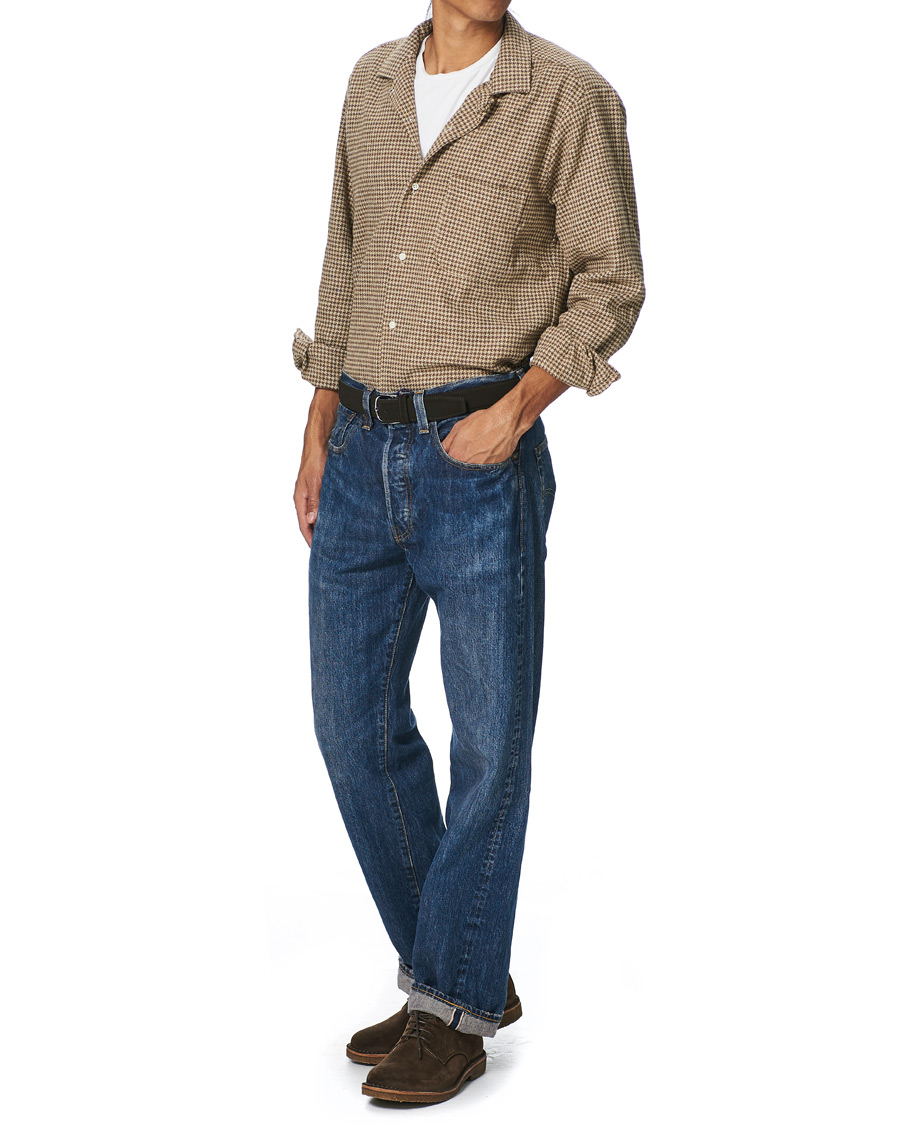 Homme | Chemises | Gitman Vintage | Camp Collar Houndstooth Flannel Shirt Beige