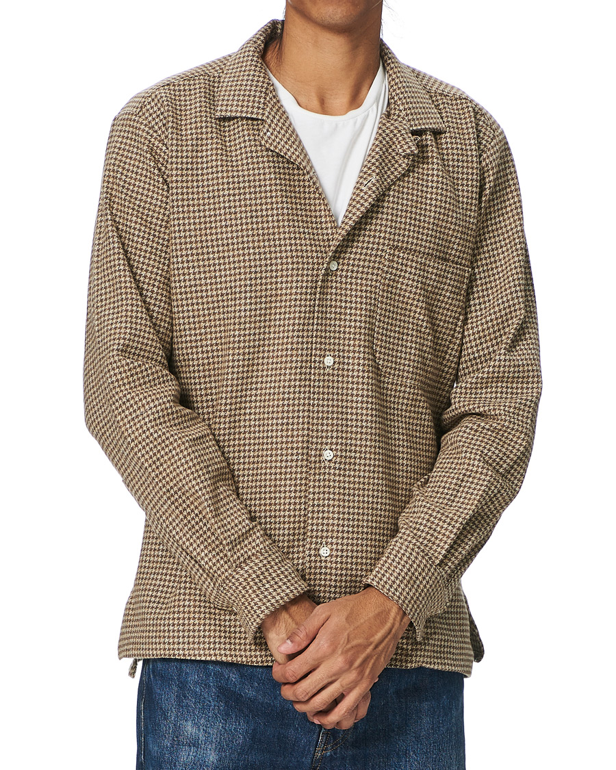 Homme | Chemises | Gitman Vintage | Camp Collar Houndstooth Flannel Shirt Beige