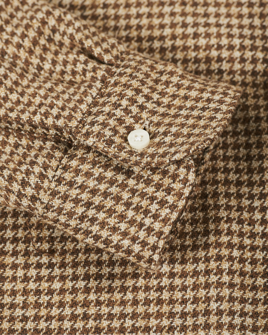 Homme | Chemises | Gitman Vintage | Camp Collar Houndstooth Flannel Shirt Beige