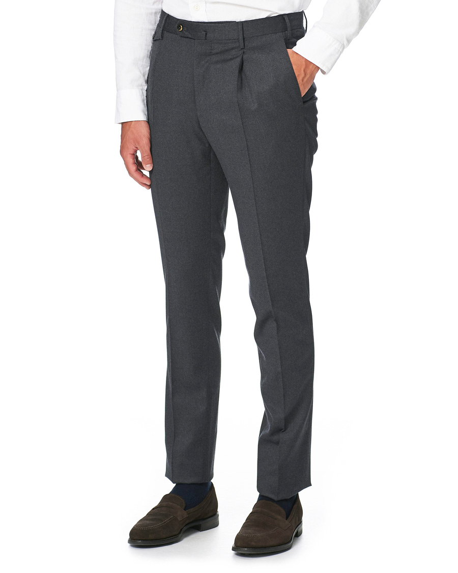Homme | Pantalons | PT01 | Gentleman Fit Pleated Flannel Trousers Grey Melange
