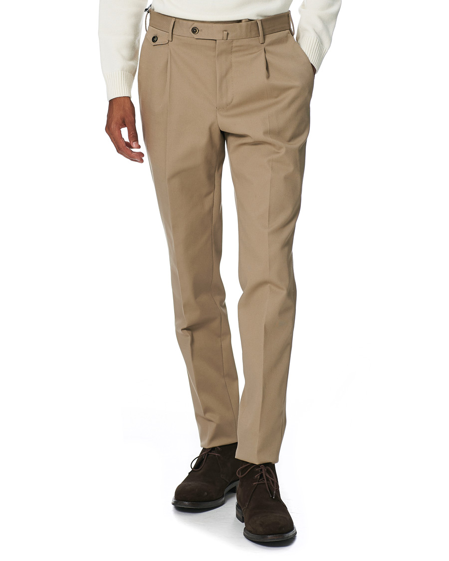 Homme | Pantalons | PT01 | Gentleman Fit Pleated Cotton Trousers Beige