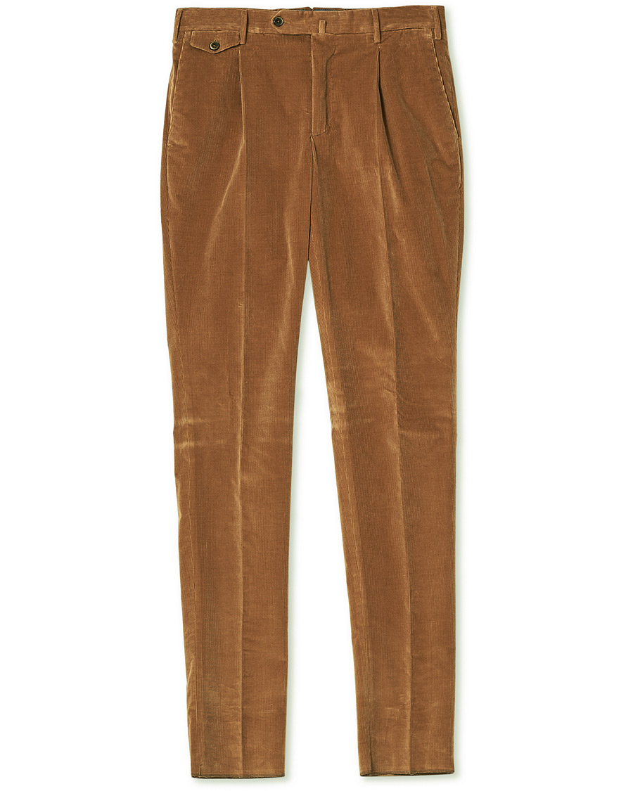 Homme | Pantalons | PT01 | Gentleman Fit Pleated Corduroy Trousers Caramel
