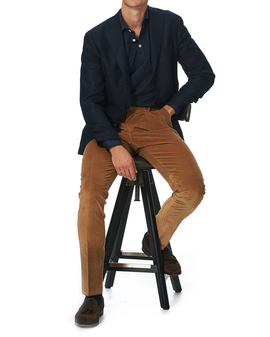 Homme | Pantalons | PT01 | Gentleman Fit Pleated Corduroy Trousers Caramel