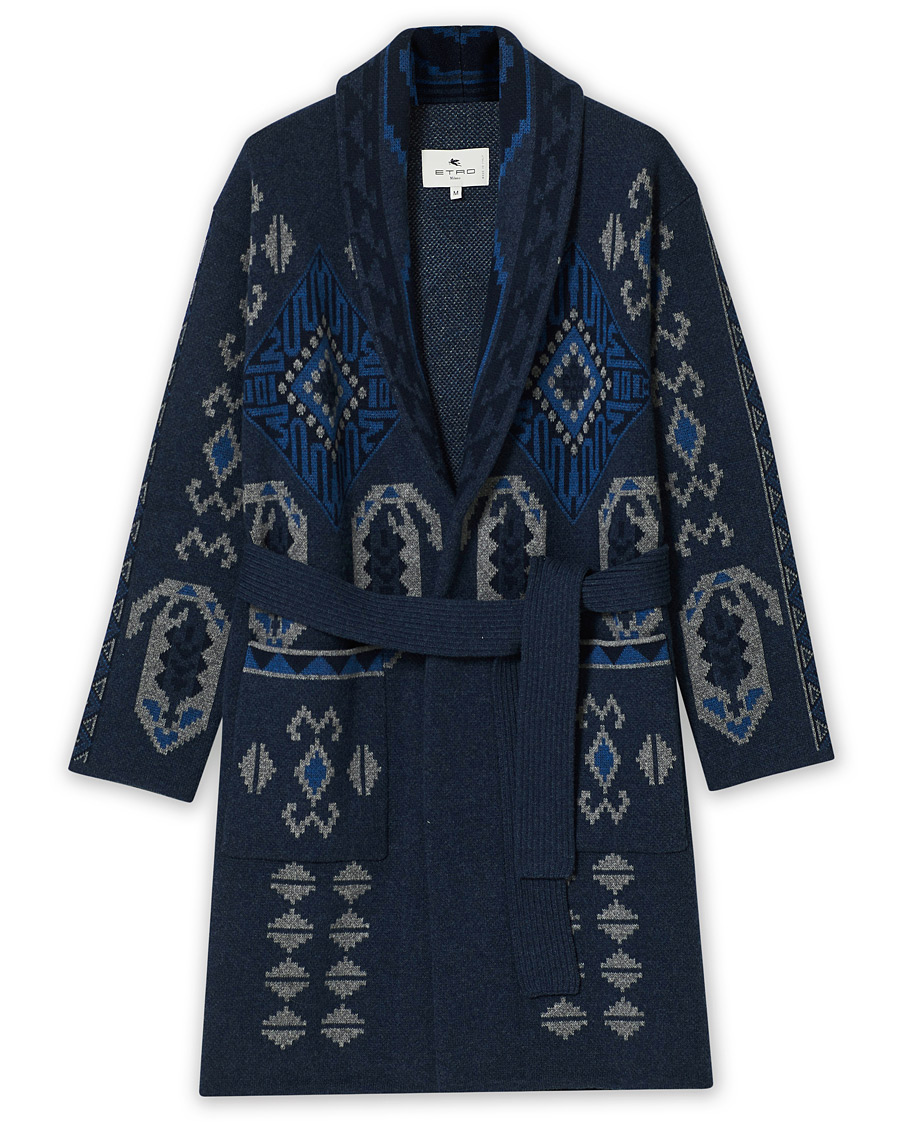 Homme | Peignoirs Et Pyjamas | Etro | Wool Jacquard Shawl Robe Navy