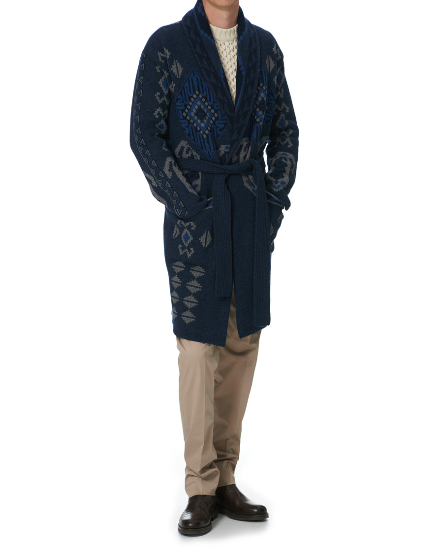 Homme | Peignoirs Et Pyjamas | Etro | Wool Jacquard Shawl Robe Navy