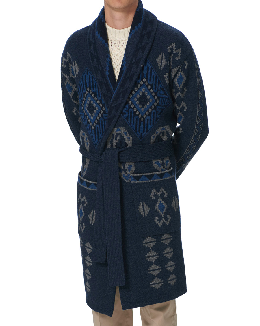 Homme | Peignoirs Et Pyjamas | Etro | Wool Jacquard Shawl Robe Navy
