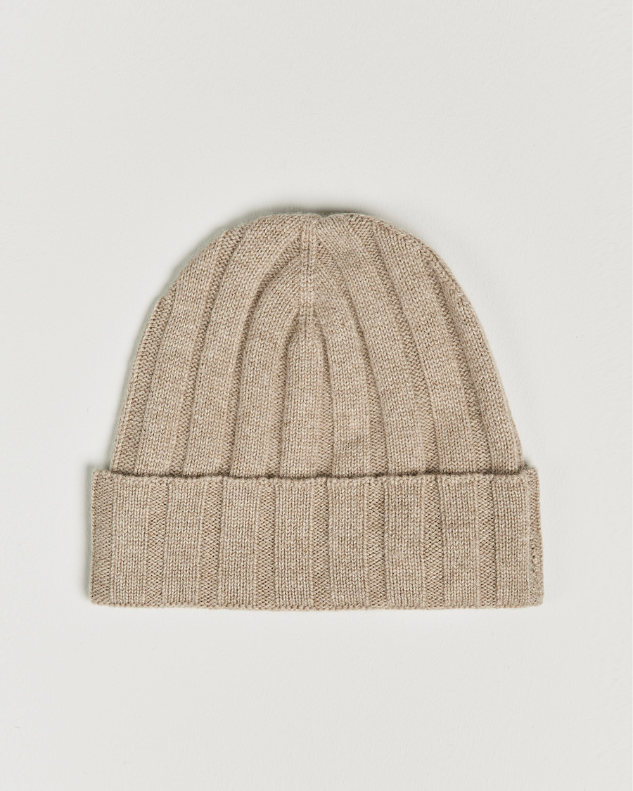 Heren | Amanda Christensen Block Rib Knitted Cashmere Cap Beige Melange | Amanda Christensen | Block Rib Knitted Cashmere Cap Beige Melange