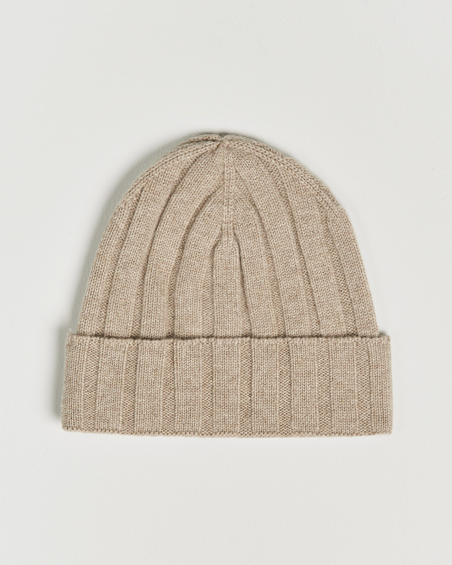 Heren | Amanda Christensen Block Rib Knitted Cashmere Cap Beige Melange | Amanda Christensen | Block Rib Knitted Cashmere Cap Beige Melange