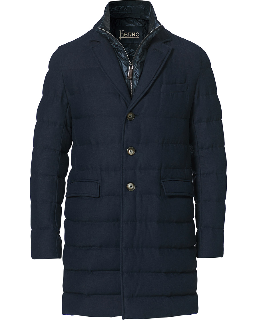 Homme | Manteaux Et Vestes | Herno | Flannel Long Down Jacket Navy