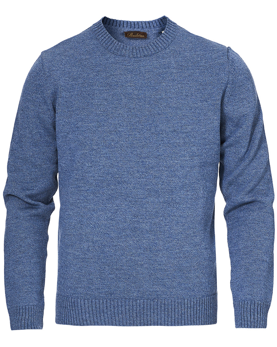 Homme | Pulls Et Tricots | Stenströms | Heavy Knitted Merino Crew Neck Blue Mouliné