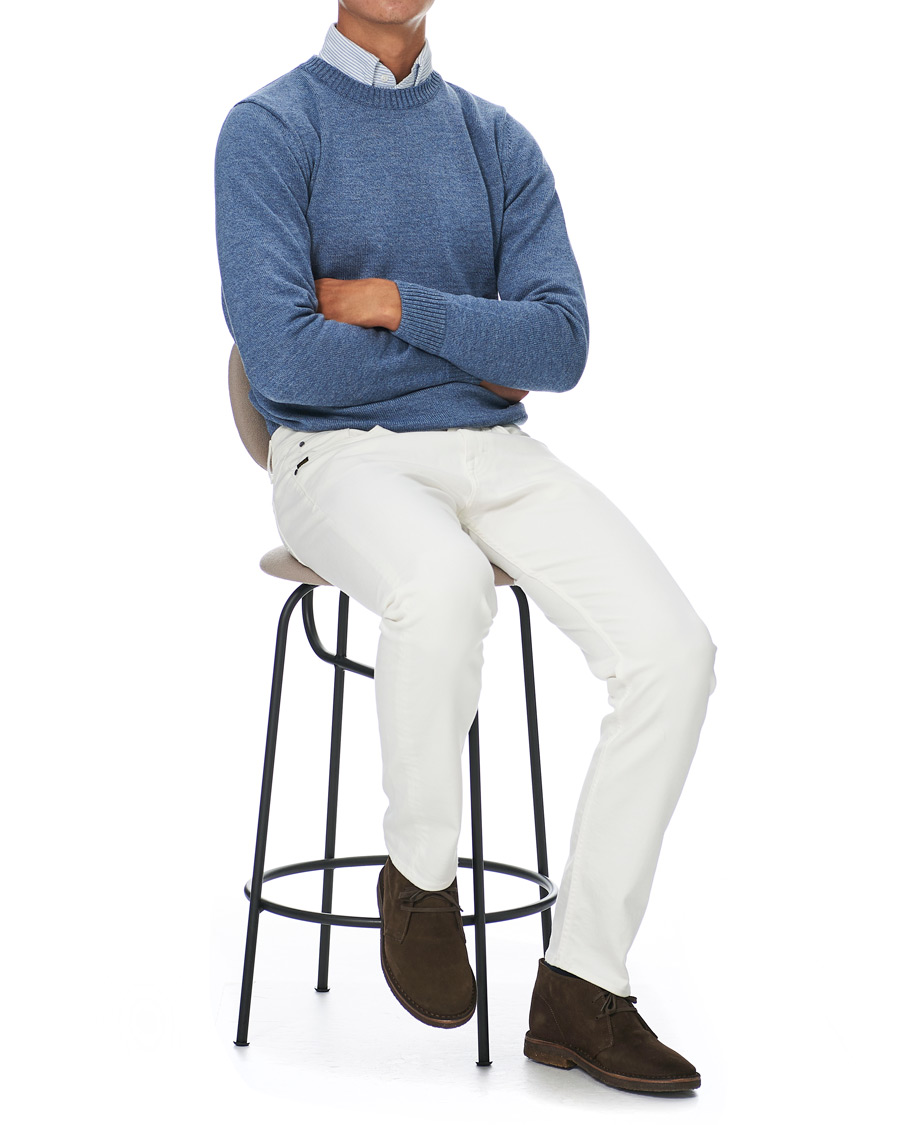 Homme | Pulls Et Tricots | Stenströms | Heavy Knitted Merino Crew Neck Blue Mouliné