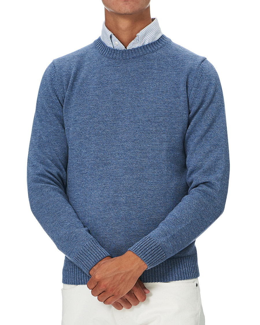 Homme | Pulls Et Tricots | Stenströms | Heavy Knitted Merino Crew Neck Blue Mouliné